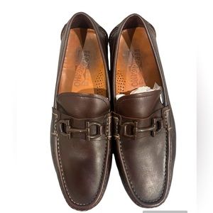Ferragamo chocolate brown leather horse bit loafers